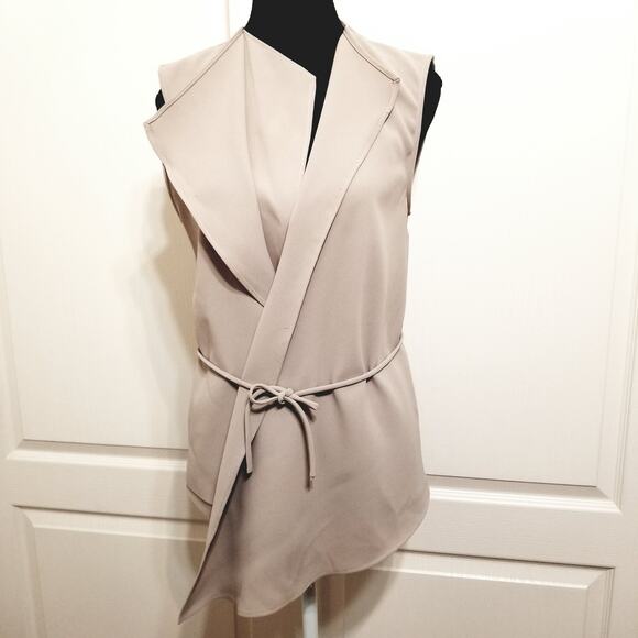 ZARA Vest Woman's Asymmetric Beige Tie Waist Closure Draped Front Layer Size S - Picture 4 of 14